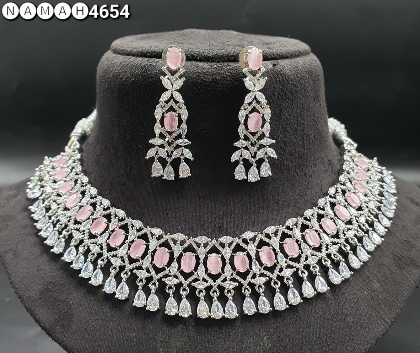 Pink American Diamond Necklace Set 