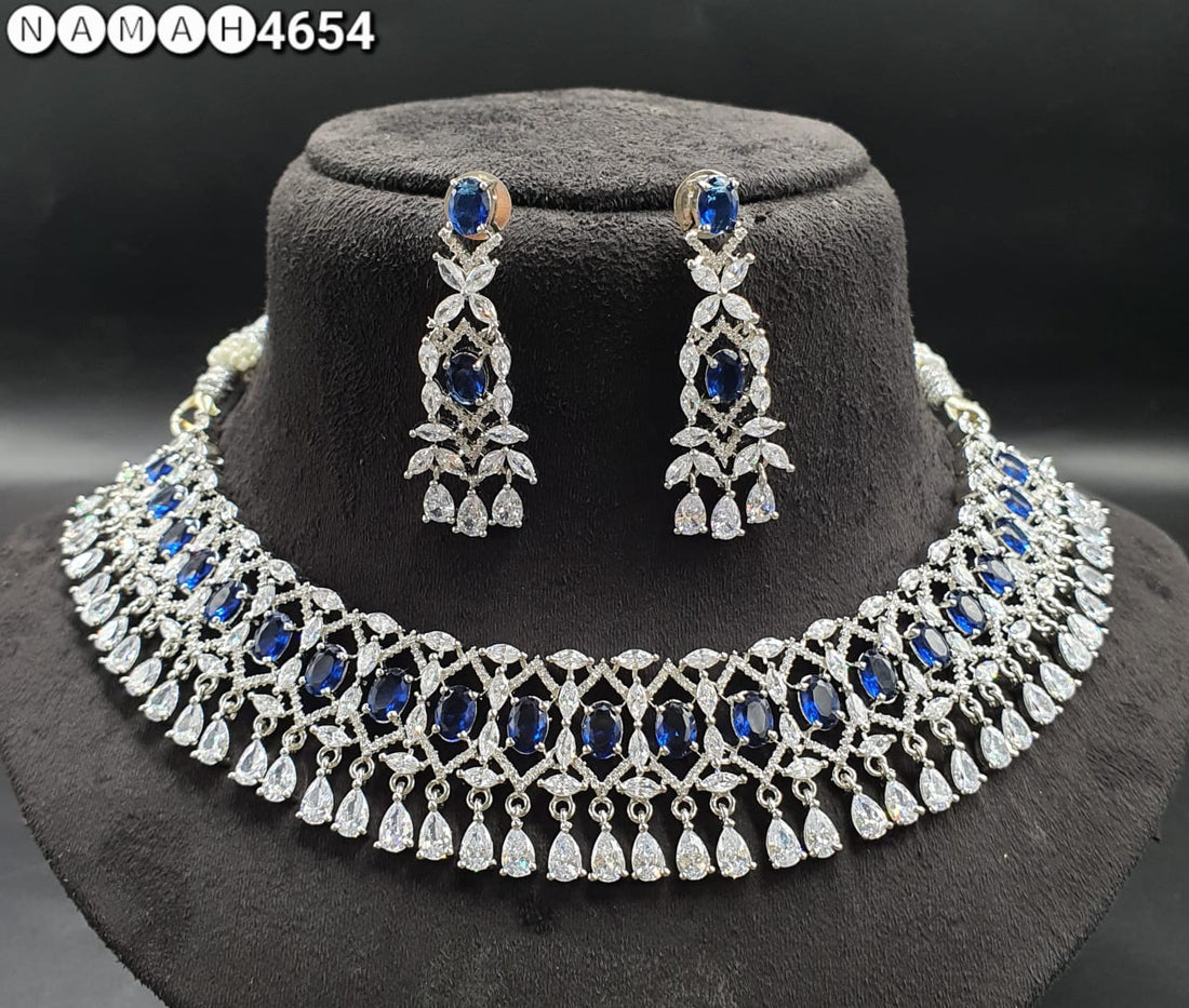 Blue American Diamond Necklace Set 