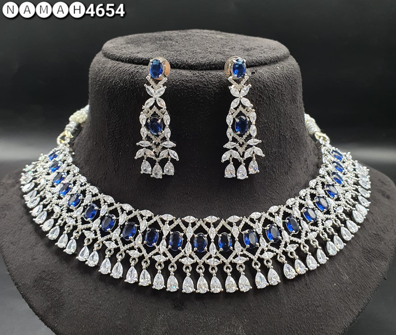 Blue American Diamond Necklace Set 