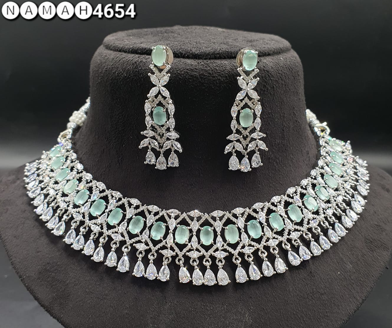Mind Green American Diamond Necklace Set 
