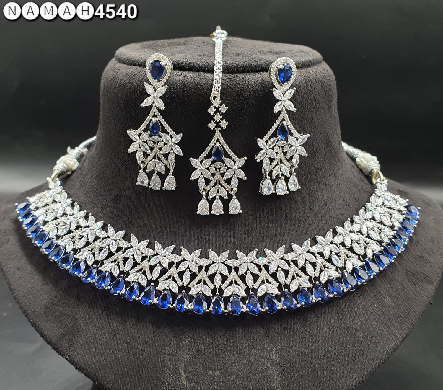 Blue American Diamond Necklace Set 