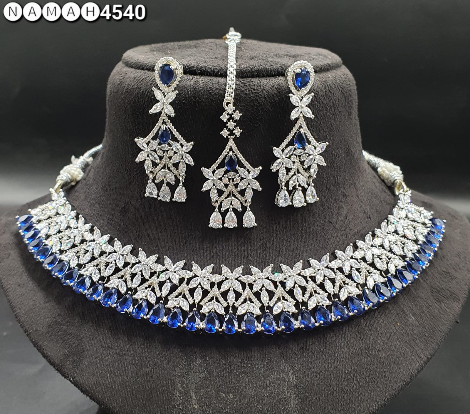 Blue American Diamond Necklace Set 