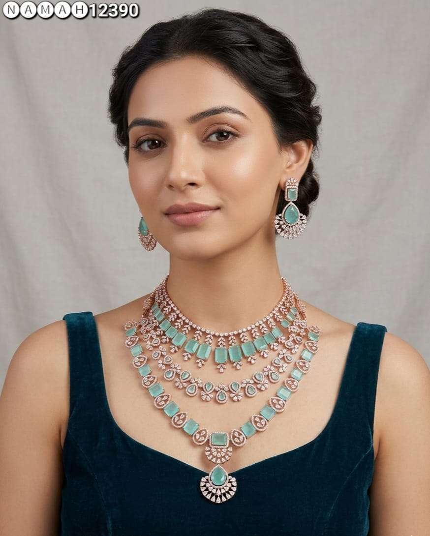 Mind Green American Diamond Necklace Set 