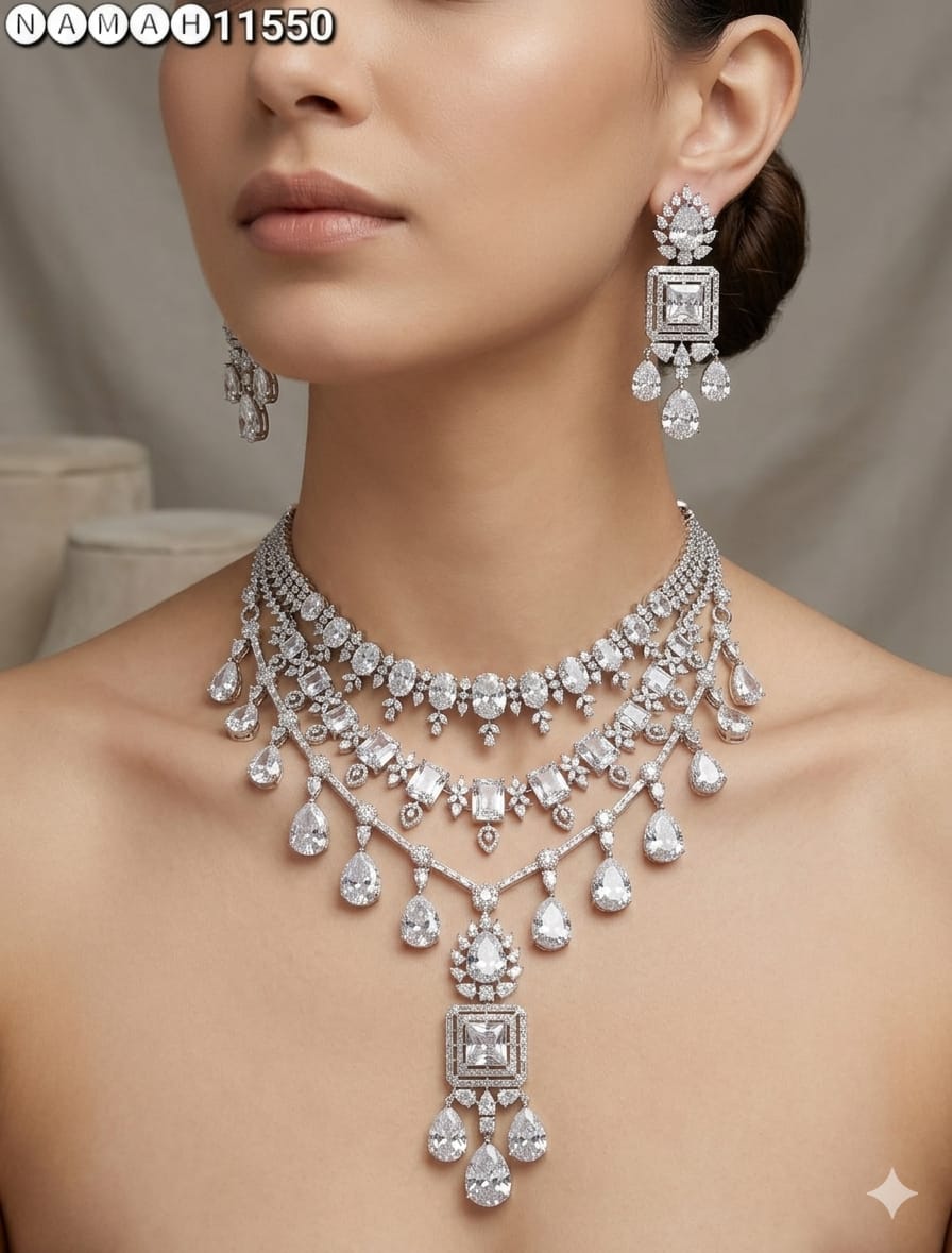 White American Diamond Necklace Set 