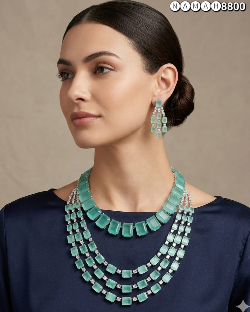 Mind Green American Diamond Necklace Set 