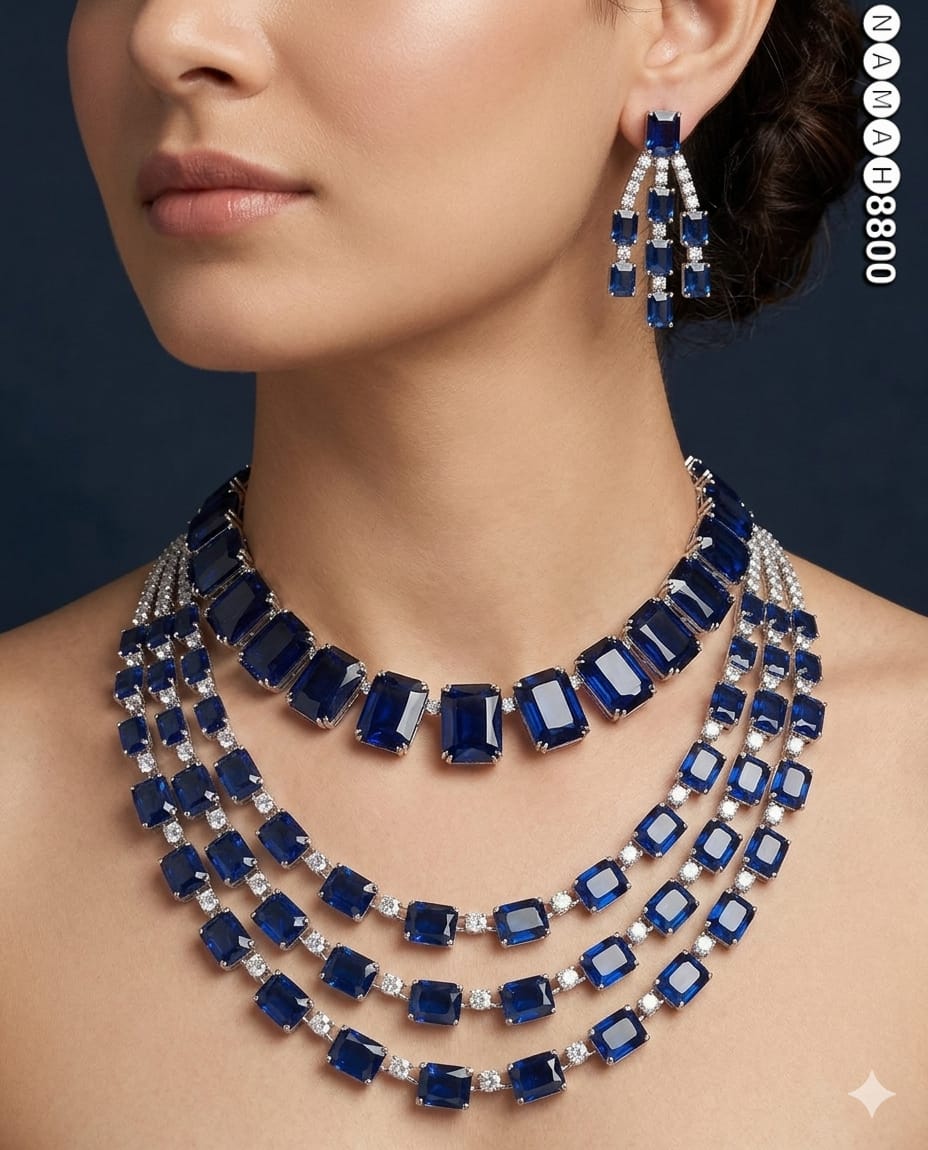 Blue American Diamond Necklace Set 