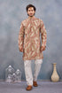 Brown Pure Cosmos Silk With Cotton Lining Work Kurta Pajama 