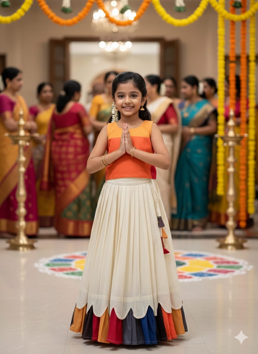 Cream Pure Cotton Silk Heavy Printed Kids Lehenga Choli 