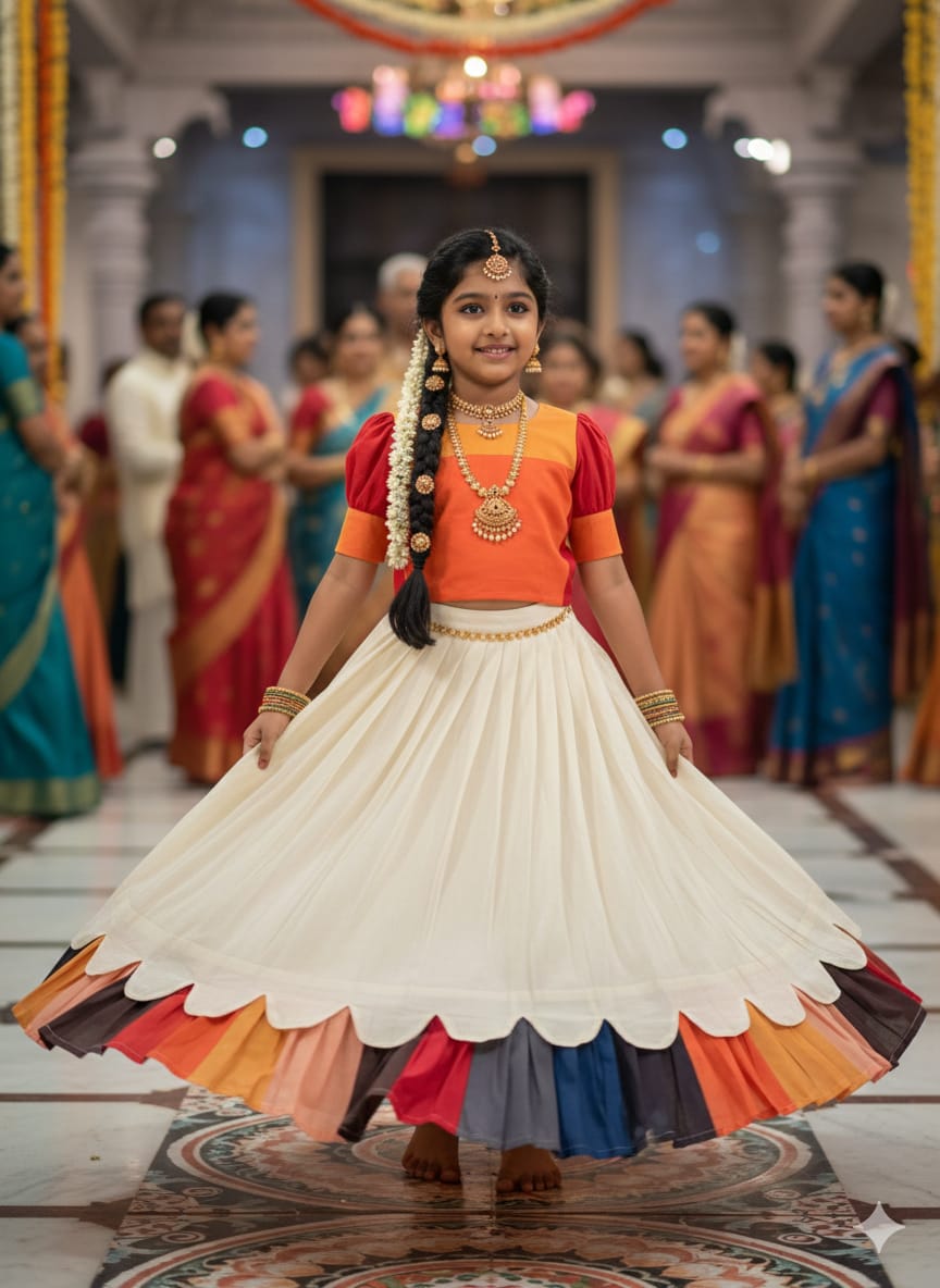 Cream Pure Cotton Silk Heavy Printed Kids Lehenga Choli 