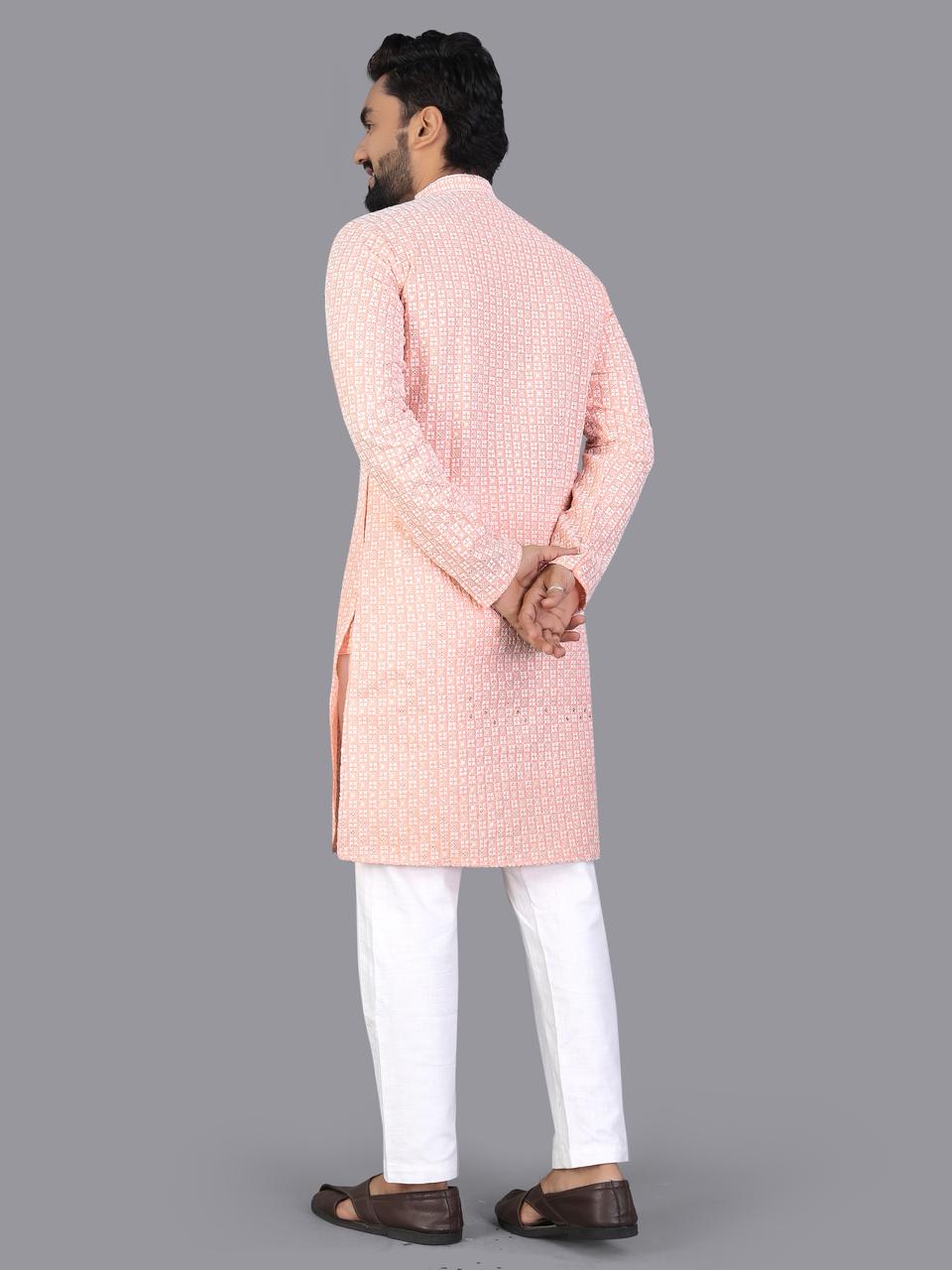 Pink Pure Cotton Chikankari Work Kurta Pajama 