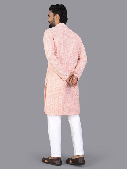 Pink Pure Cotton Chikankari Work Kurta Pajama 