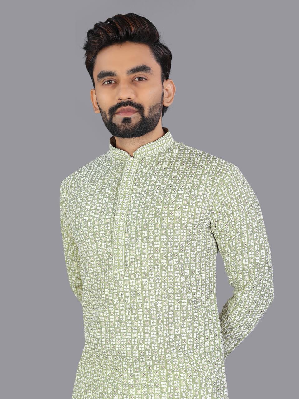 Sea Green Pure Cotton Chikankari Work Kurta Pajama 