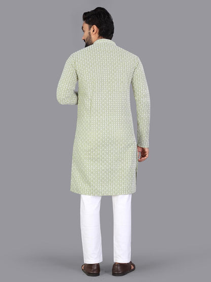 Sea Green Pure Cotton Chikankari Work Kurta Pajama 