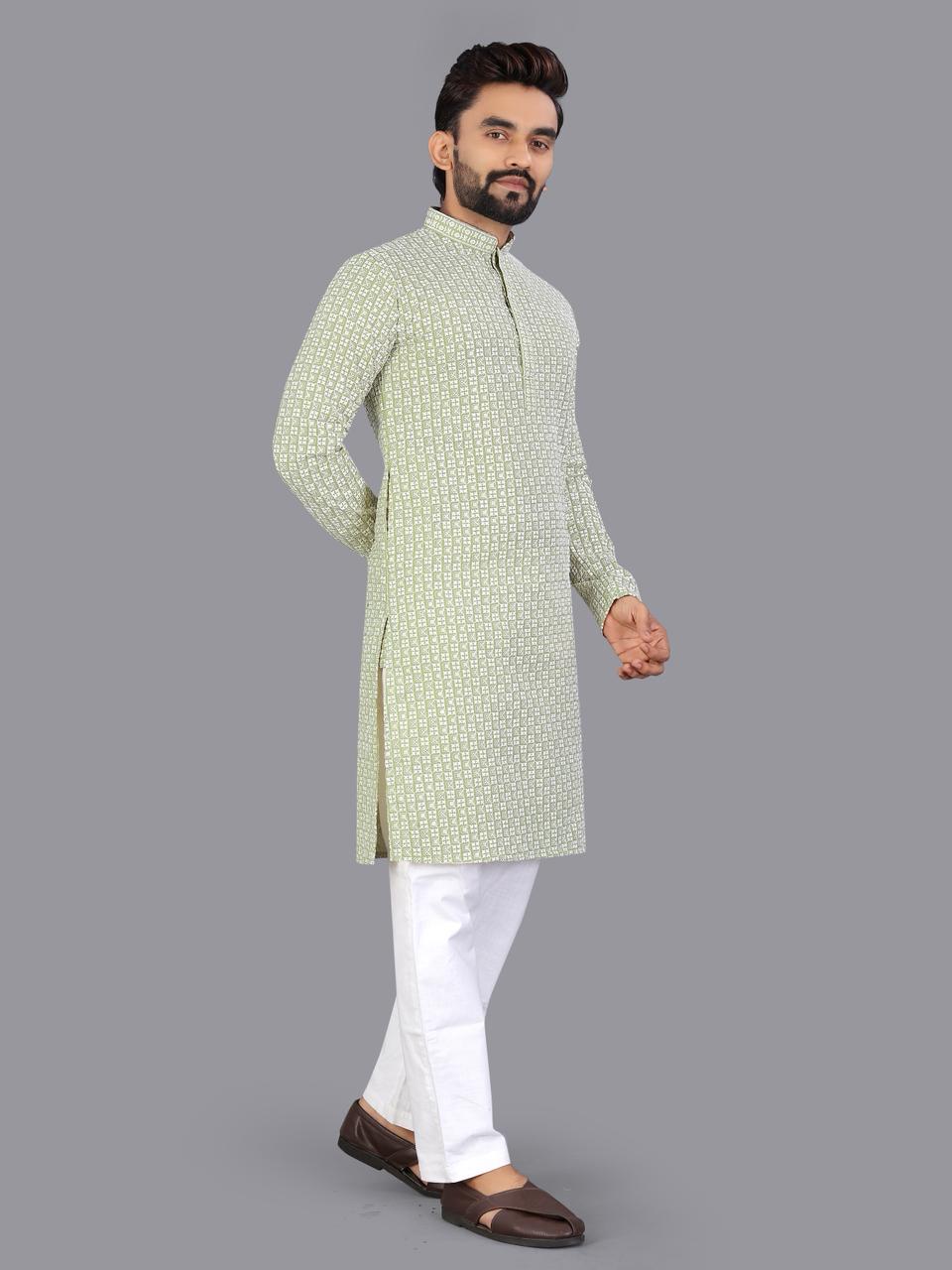 Sea Green Pure Cotton Chikankari Work Kurta Pajama 