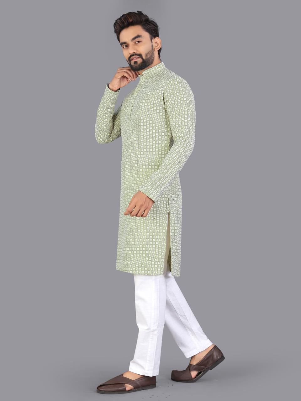 Sea Green Pure Cotton Chikankari Work Kurta Pajama 