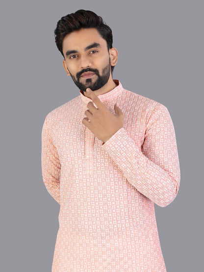 Pink Pure Cotton Chikankari Work Kurta Pajama 
