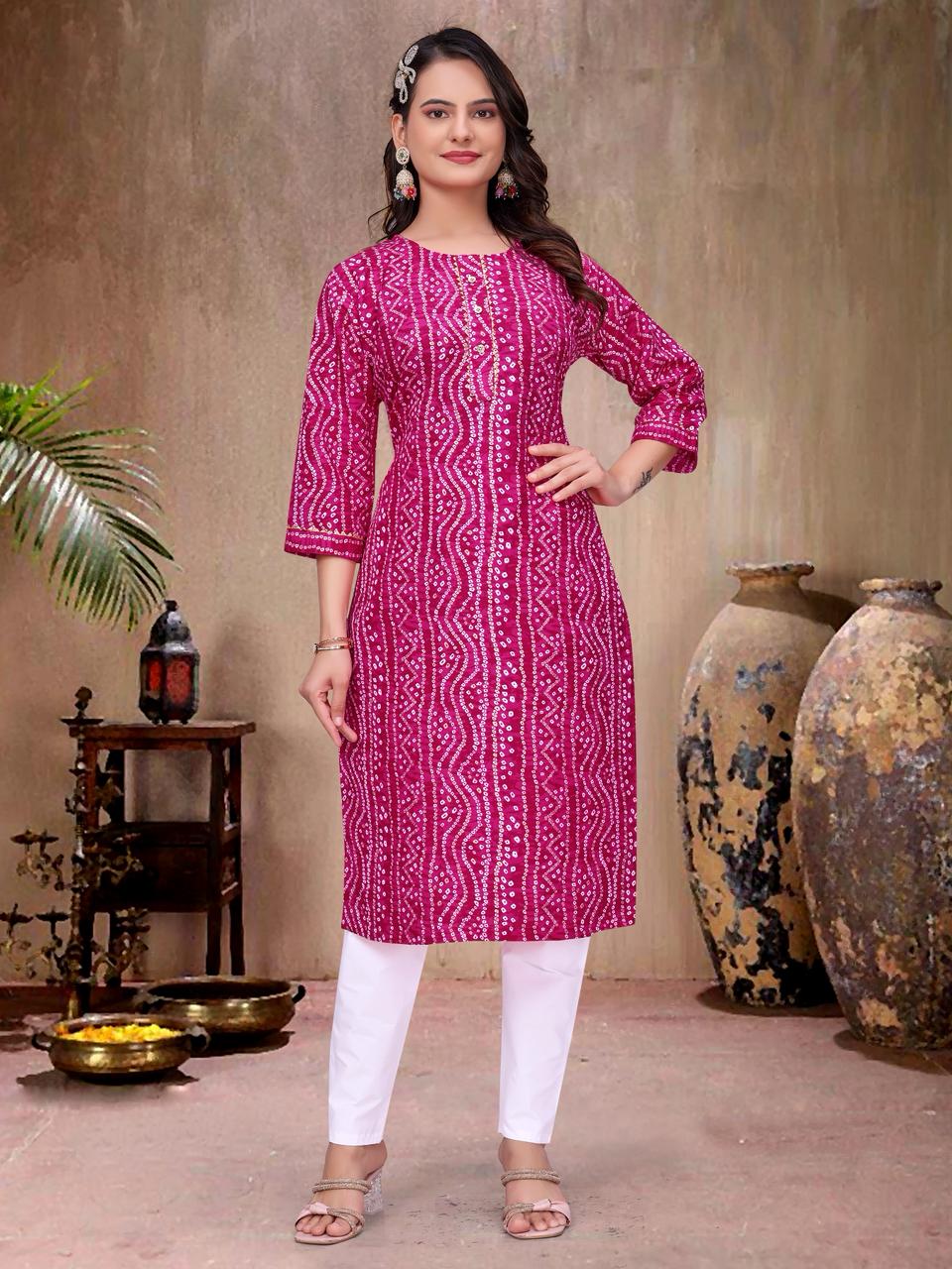 Pink Pure Soft Reyon Silk Kurta &amp; Kurti Matching Couple Set