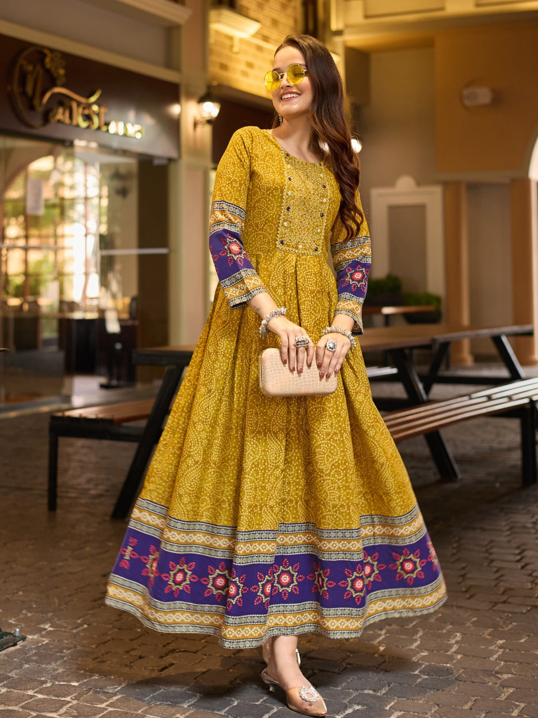 Green Pure Reyon Silk Print With Embroidery Work Anarkali Gown 