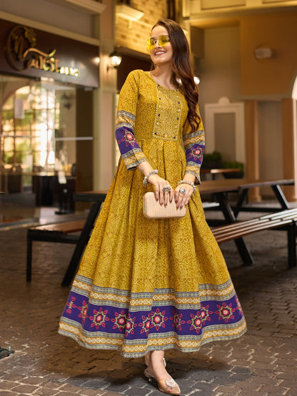 Green Pure Reyon Silk Print With Embroidery Work Anarkali Gown 