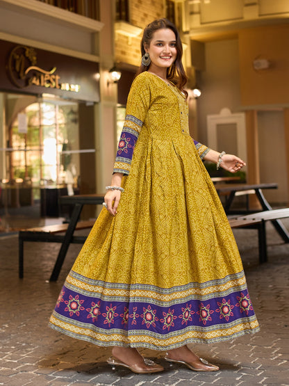 Green Pure Reyon Silk Print With Embroidery Work Anarkali Gown 