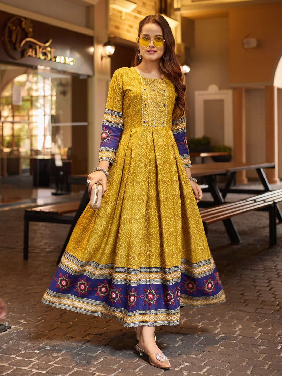 Green Pure Reyon Silk Print With Embroidery Work Anarkali Gown 