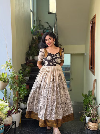 Multicolour Pure Muslin Silk Printed Anarkali Gown 