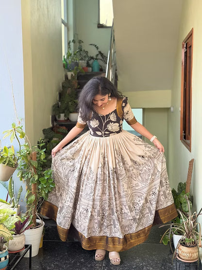 Multicolour Pure Muslin Silk Printed Anarkali Gown 
