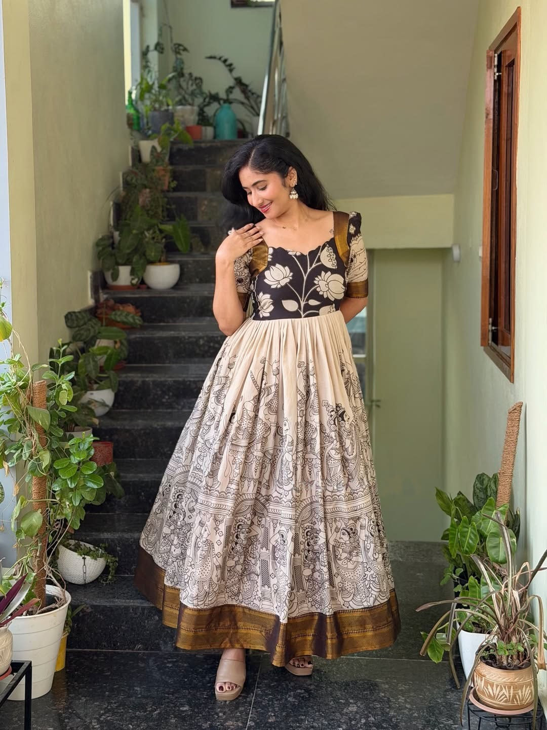Multicolour Pure Muslin Silk Printed Anarkali Gown 