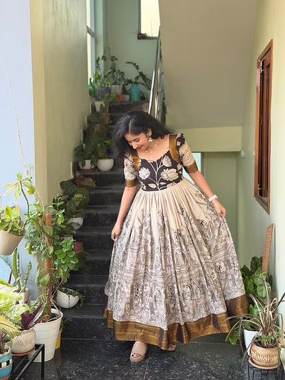 Multicolour Pure Muslin Silk Printed Anarkali Gown 
