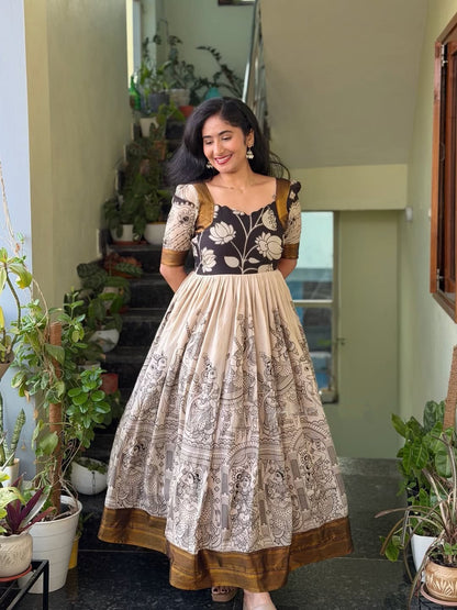 Multicolour Pure Muslin Silk Printed Anarkali Gown 