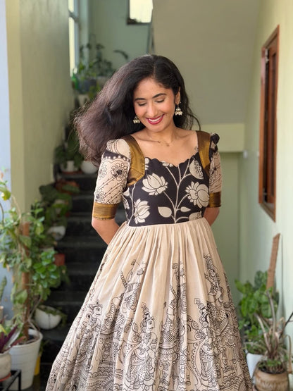 Multicolour Pure Muslin Silk Printed Anarkali Gown 
