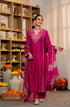 Pink Pure Satori Silk Printed Kurti Pant Dupatta Set 