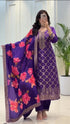 Blue Pure Banarasi Silk Flared Kurti Pant Dupatta Set 