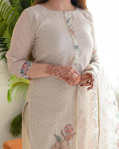 Blue Pure Lilan Silk Flared Kurti Pant Dupatta Set 