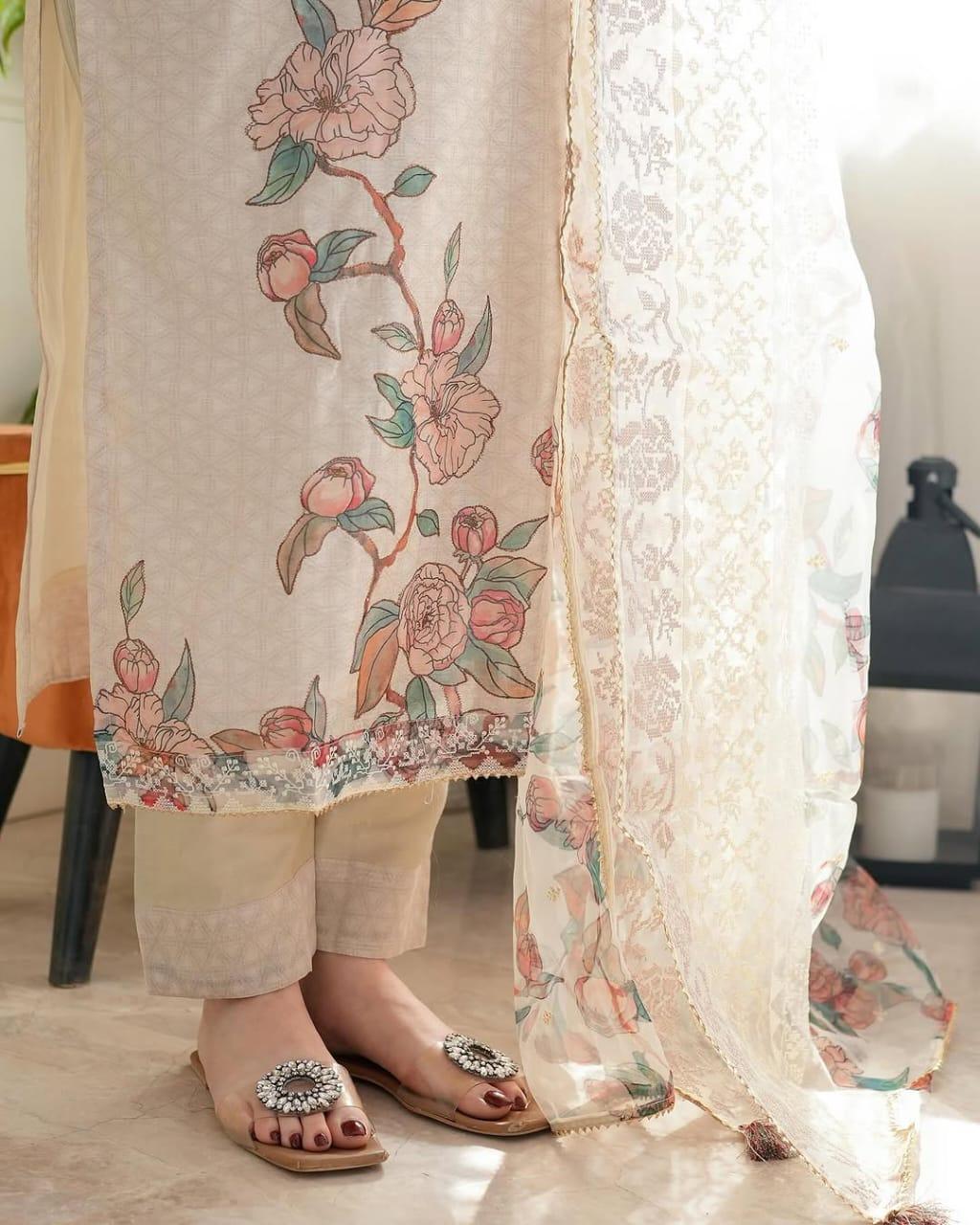 Blue Pure Lilan Silk Flared Kurti Pant Dupatta Set 