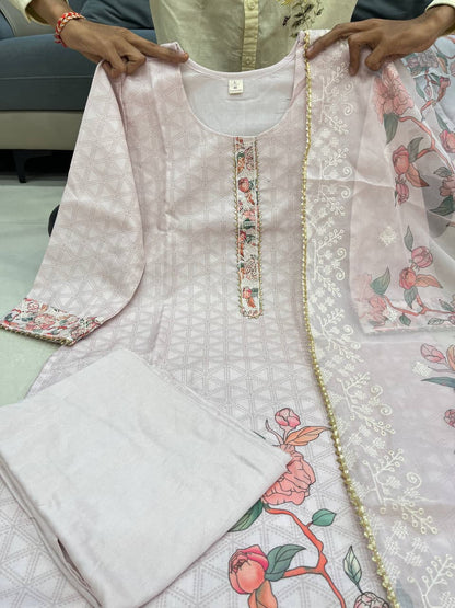 Blue Pure Lilan Silk Flared Kurti Pant Dupatta Set 