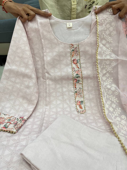Blue Pure Lilan Silk Flared Kurti Pant Dupatta Set 