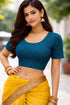 Turquoise Premium Crush Lycra Elegant Round Neck Design Stretchable Blouse 