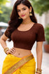 Coffee Premium Crush Lycra Elegant Round Neck Design Stretchable Blouse 