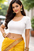 White Premium Crush Lycra Elegant Round Neck Design Stretchable Blouse 