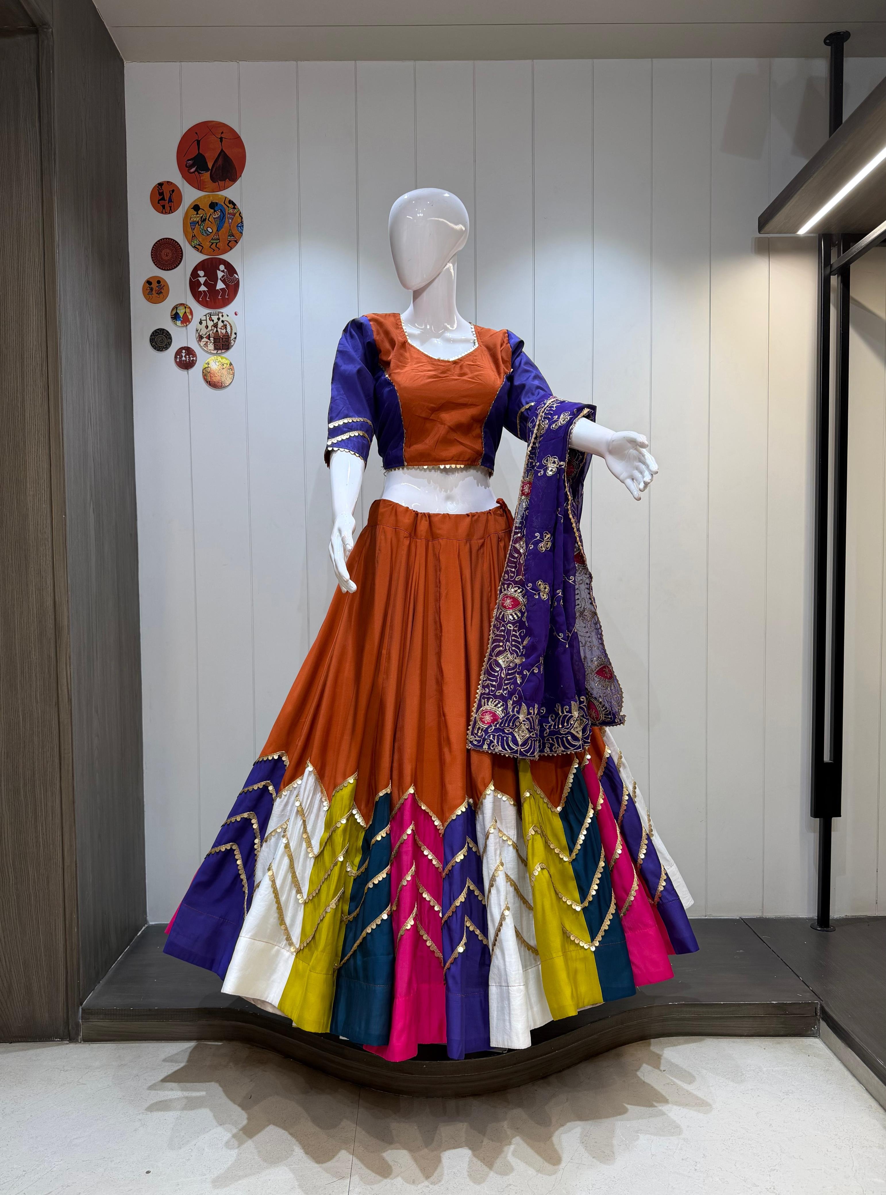 Orange Purple Multicolor Chaniya Choli with Heavy Border Dupatta