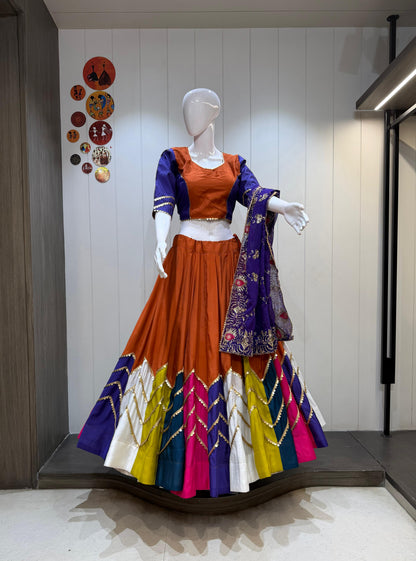 Orange Purple Multicolor Chaniya Choli with Heavy Border Dupatta