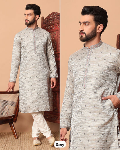 Grey Heavy Jequard With Sequins Work Kurta Pajama 