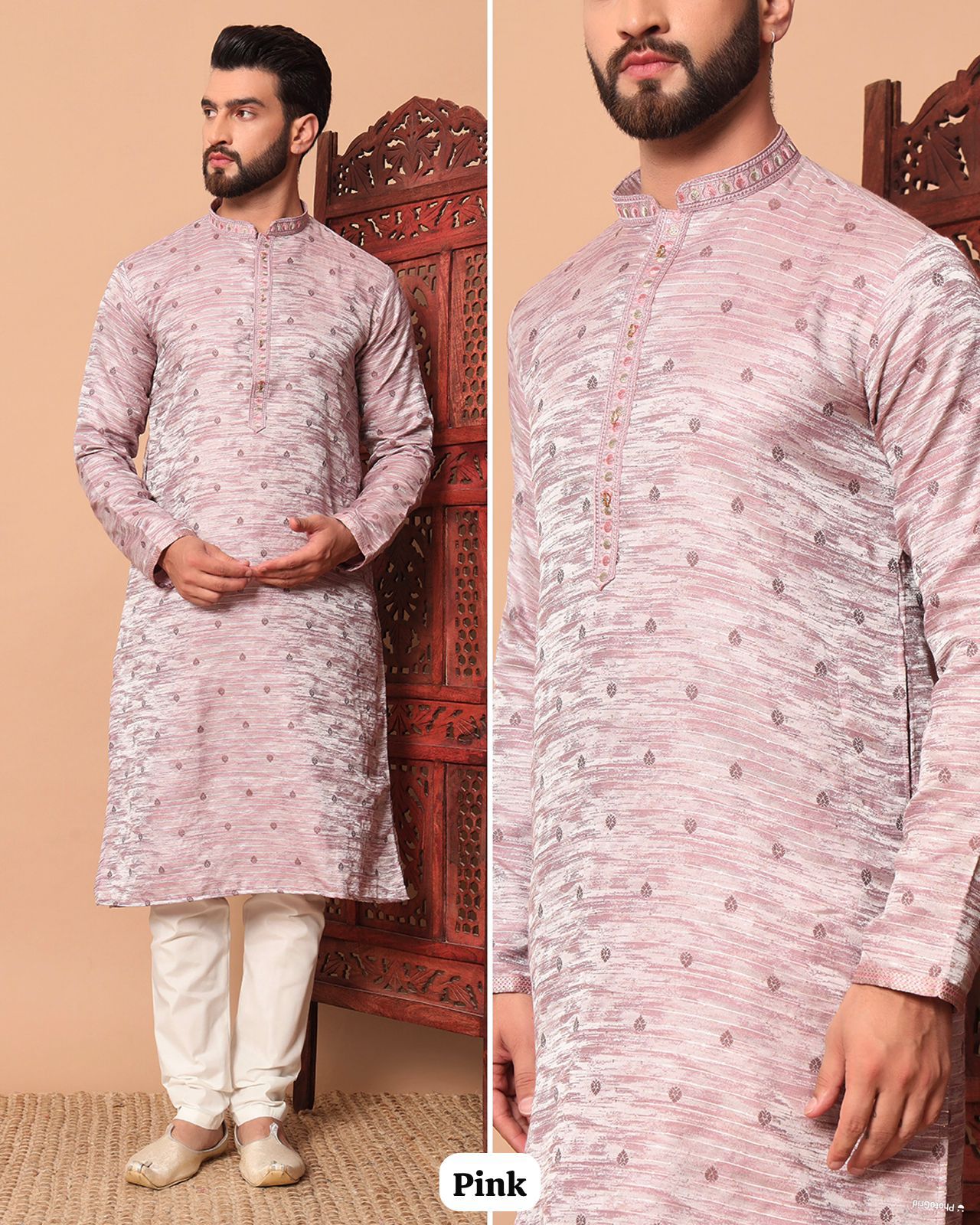 Pink Heavy Jequard With Sequins Work Kurta Pajama 