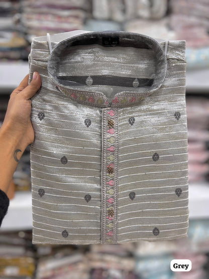 Grey Heavy Jequard With Sequins Work Kurta Pajama 