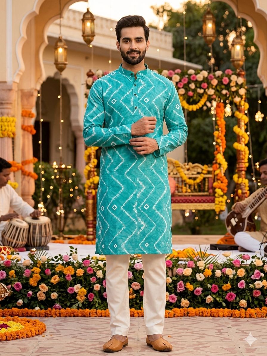 Sky Heavy Soft Cotton Printed Kurta Pajama 