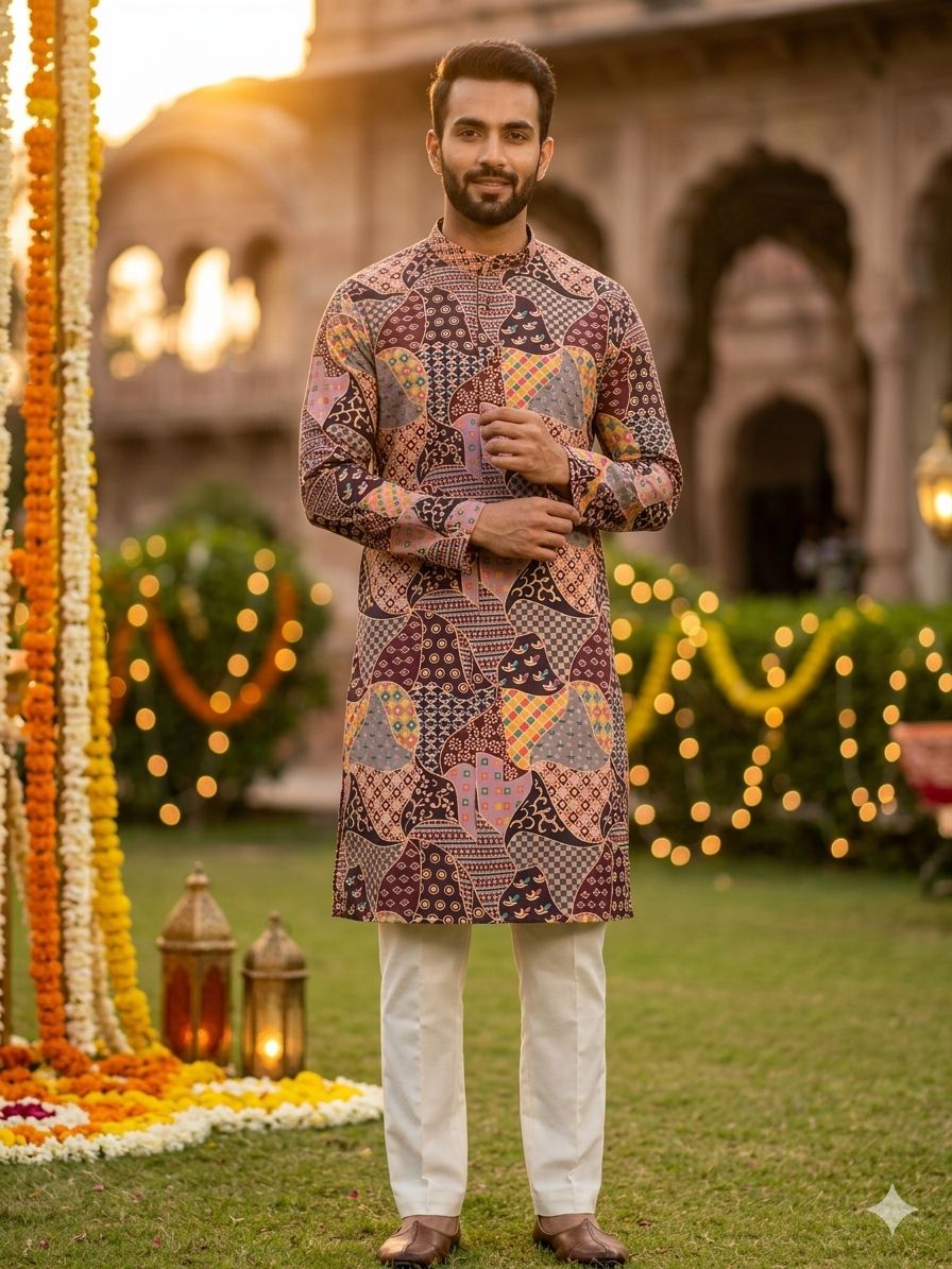 Multicolour Heavy Soft Cotton Printed Kurta Pajama 