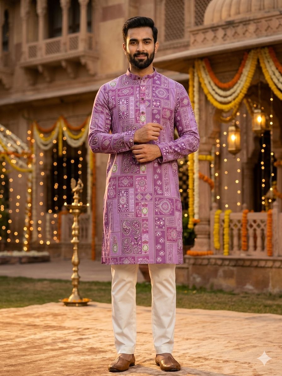 Purple Heavy Soft Cotton Printed Kurta Pajama 
