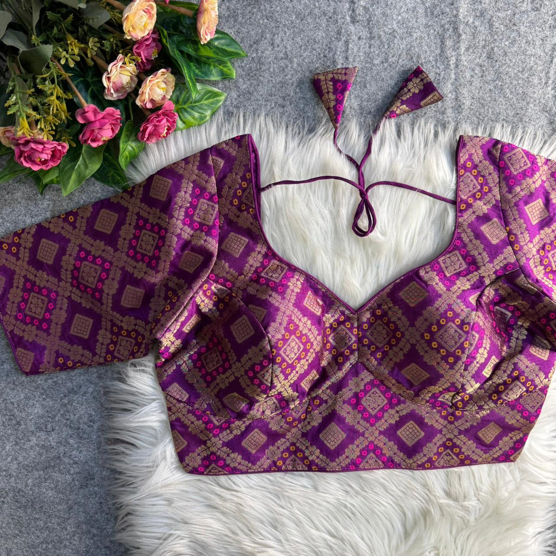 Purple Pure Heavy Mina Multi Jari Banarasi Patoda Blouse 