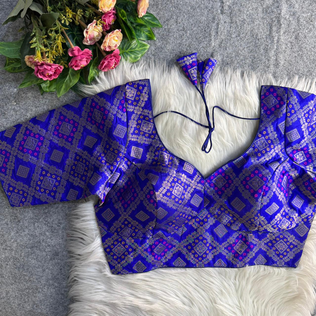 Blue Pure Heavy Mina Multi Jari Banarasi Patoda Blouse 